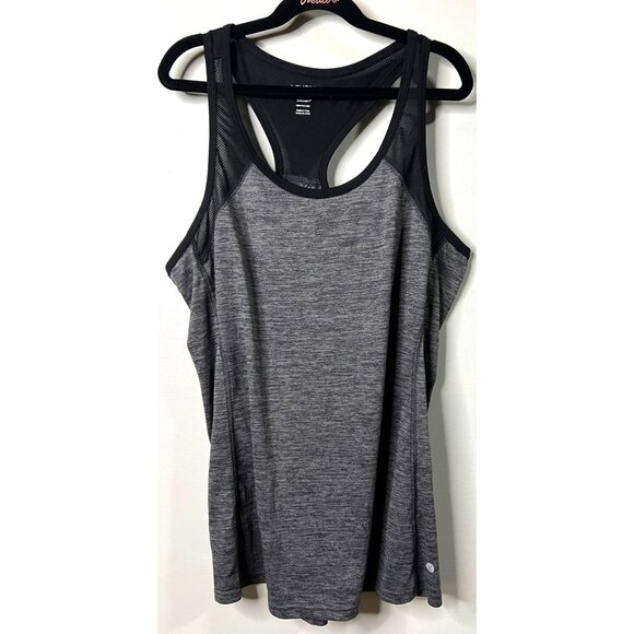 Heather Gray & Black Racerback Tank Top Layers  L Womens Activewear Stretch Fit - Picture 1 of 6